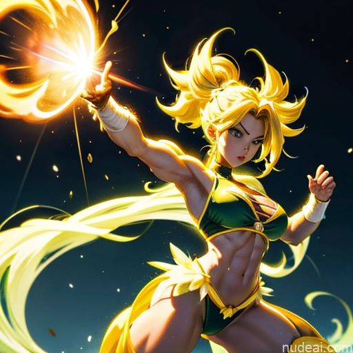 ai nude image of pics of Muscular Busty Abs Powering Up Science Fiction Style Super Saiyan Super Saiyan 3 Neon Lights Clothes: Yellow Regal