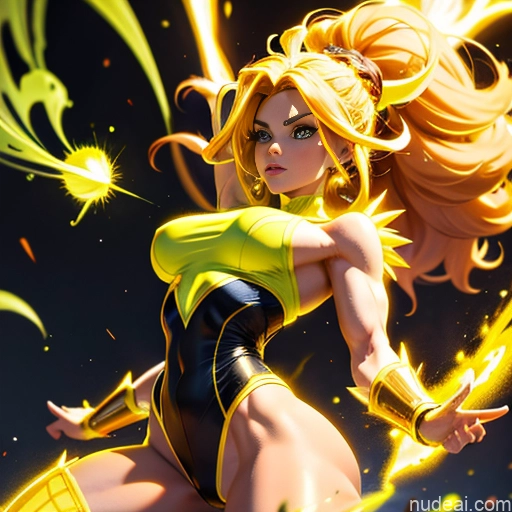 ai nude image of pics of Muscular Busty Abs Powering Up Science Fiction Style Super Saiyan Super Saiyan 3 Neon Lights Clothes: Yellow Regal