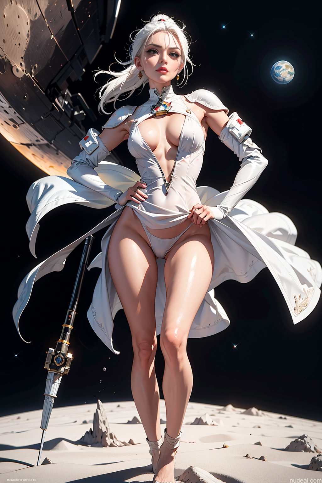 related ai porn images free for Milf One Small Tits Lipstick Long Legs 20s Pouting Lips White Hair Ponytail White Painting Moon Front View Dress Fantasy Armor Sci-fi Armor Space Suit Dark Lighting Jewelry Partially Nude