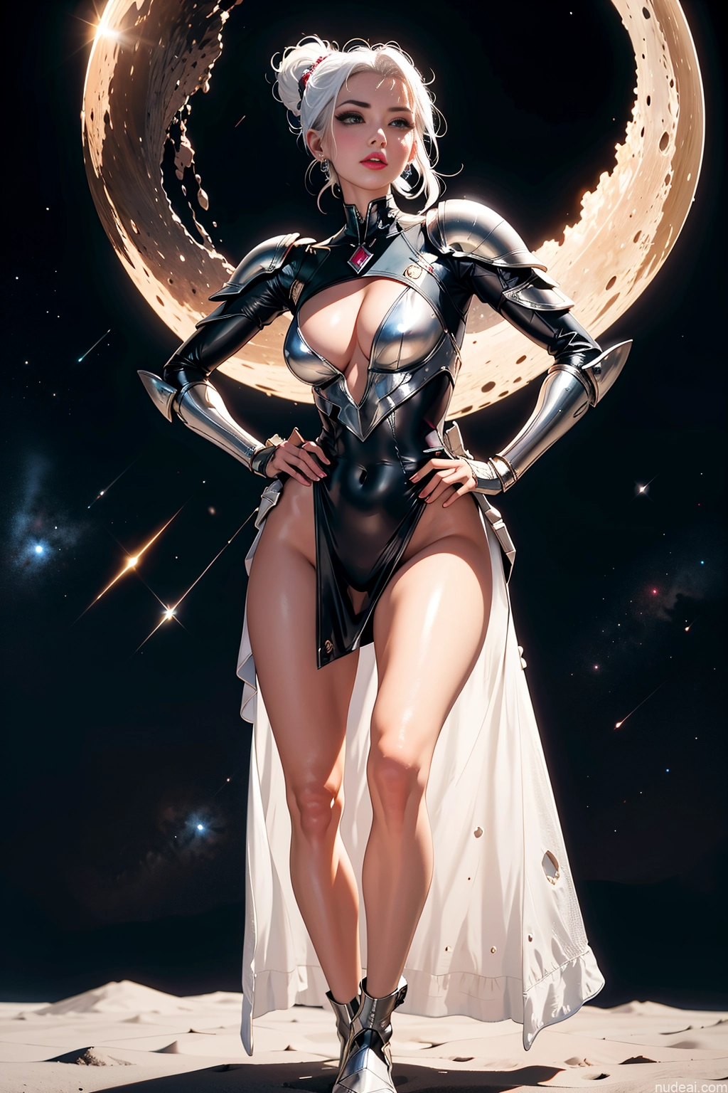 related ai porn images free for Milf One Small Tits Lipstick Long Legs 20s Pouting Lips White Hair Ponytail White Painting Moon Front View Dress Fantasy Armor Sci-fi Armor Space Suit Dark Lighting Jewelry Partially Nude