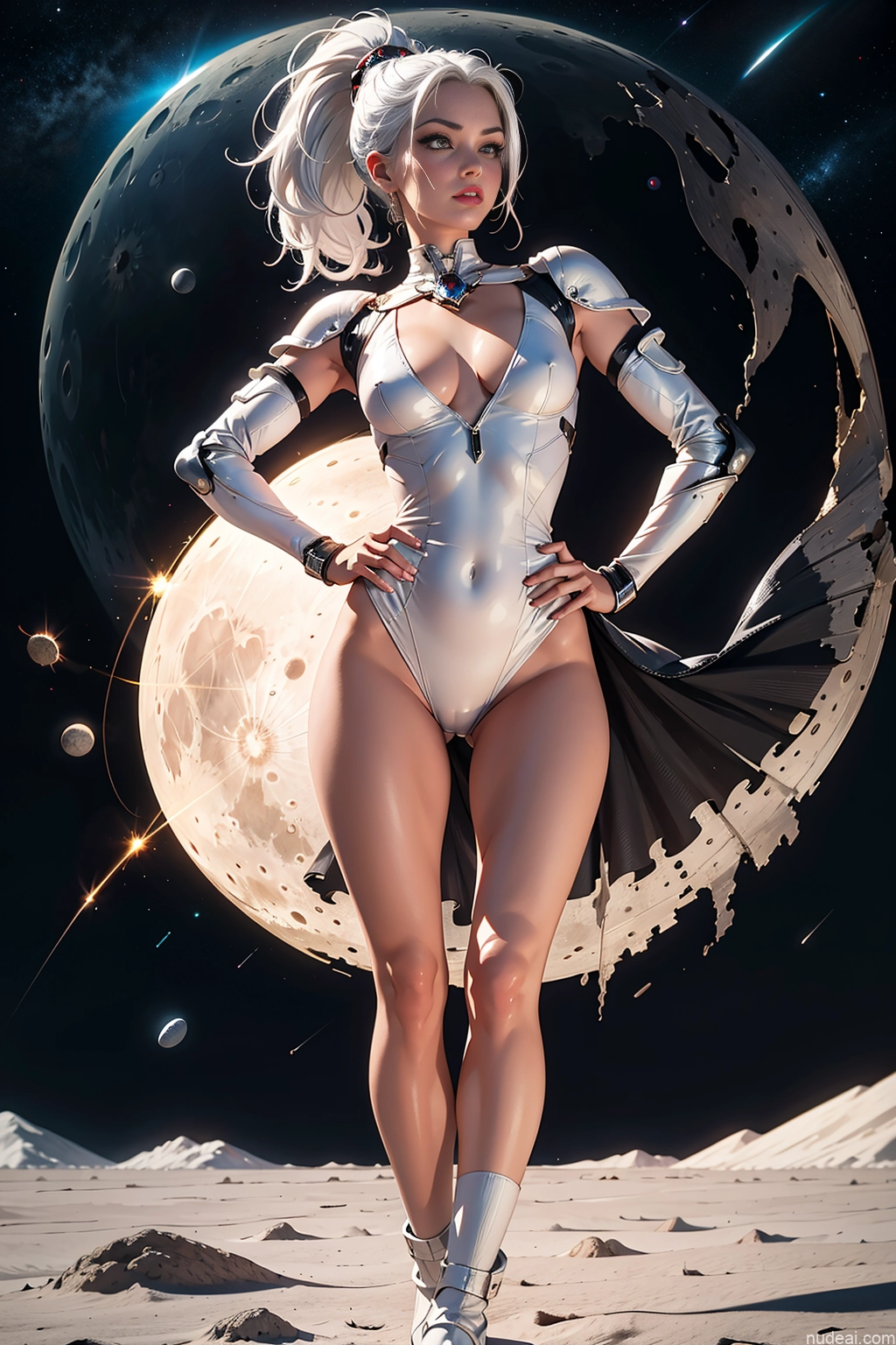 related ai porn images free for Milf One Small Tits Lipstick Long Legs 20s Pouting Lips White Hair Ponytail White Painting Moon Front View Dress Fantasy Armor Sci-fi Armor Space Suit Dark Lighting Jewelry Partially Nude Topless