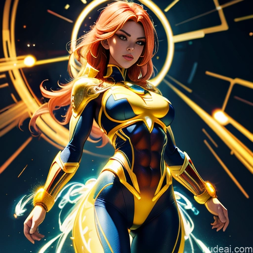 related ai porn images free for Superhero Busty Abs Muscular Ukraine Superheroine Powering Up Neon Lights Clothes: Yellow Heat Vision Dynamic View Science Fiction Style