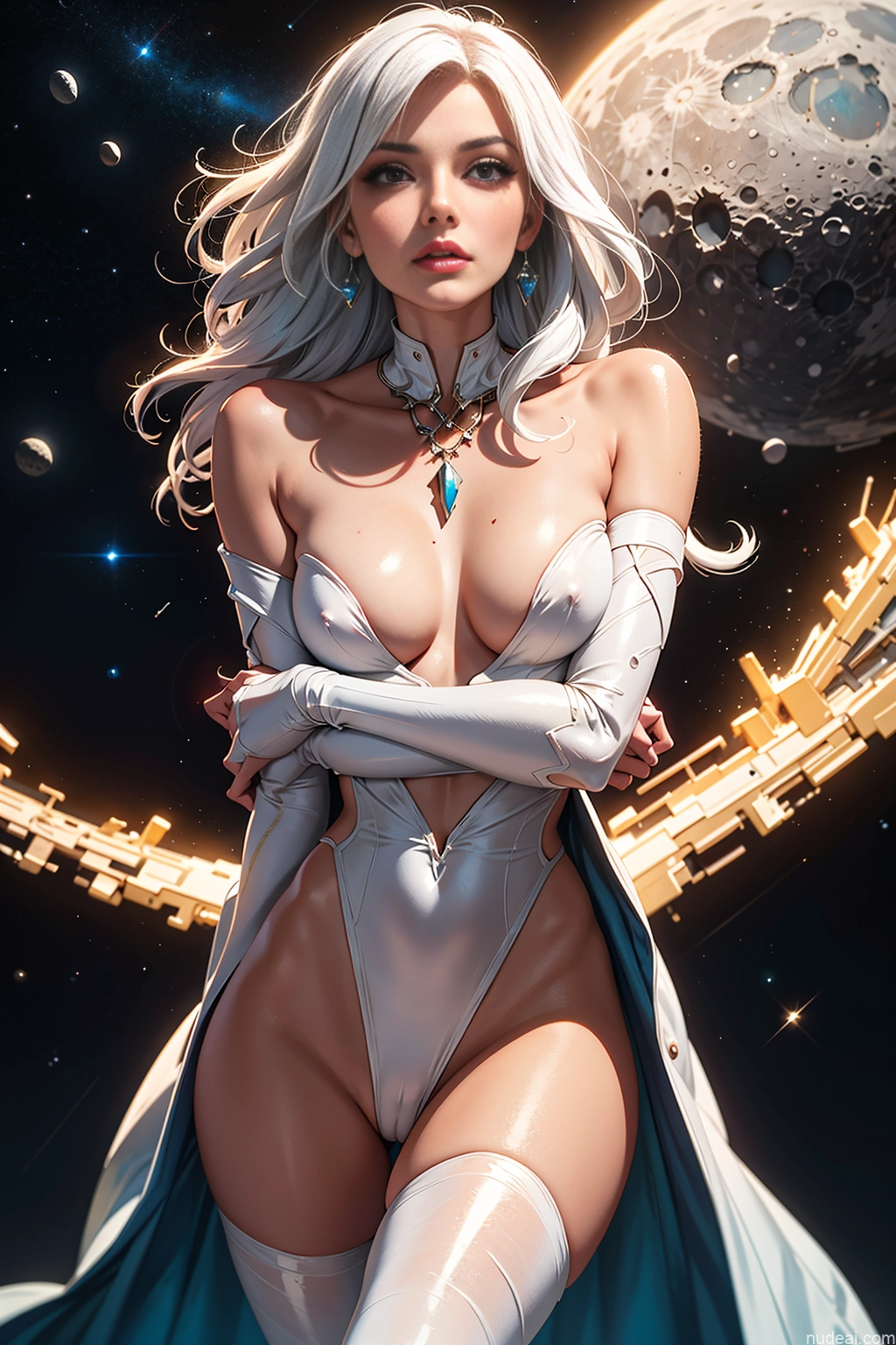 related ai porn images free for Milf One Small Tits Lipstick Tall Pouting Lips White Hair Painting Front View Moon Dress Fantasy Armor Sci-fi Armor Space Suit Partially Nude Topless Transparent Cleavage Jewelry Nude