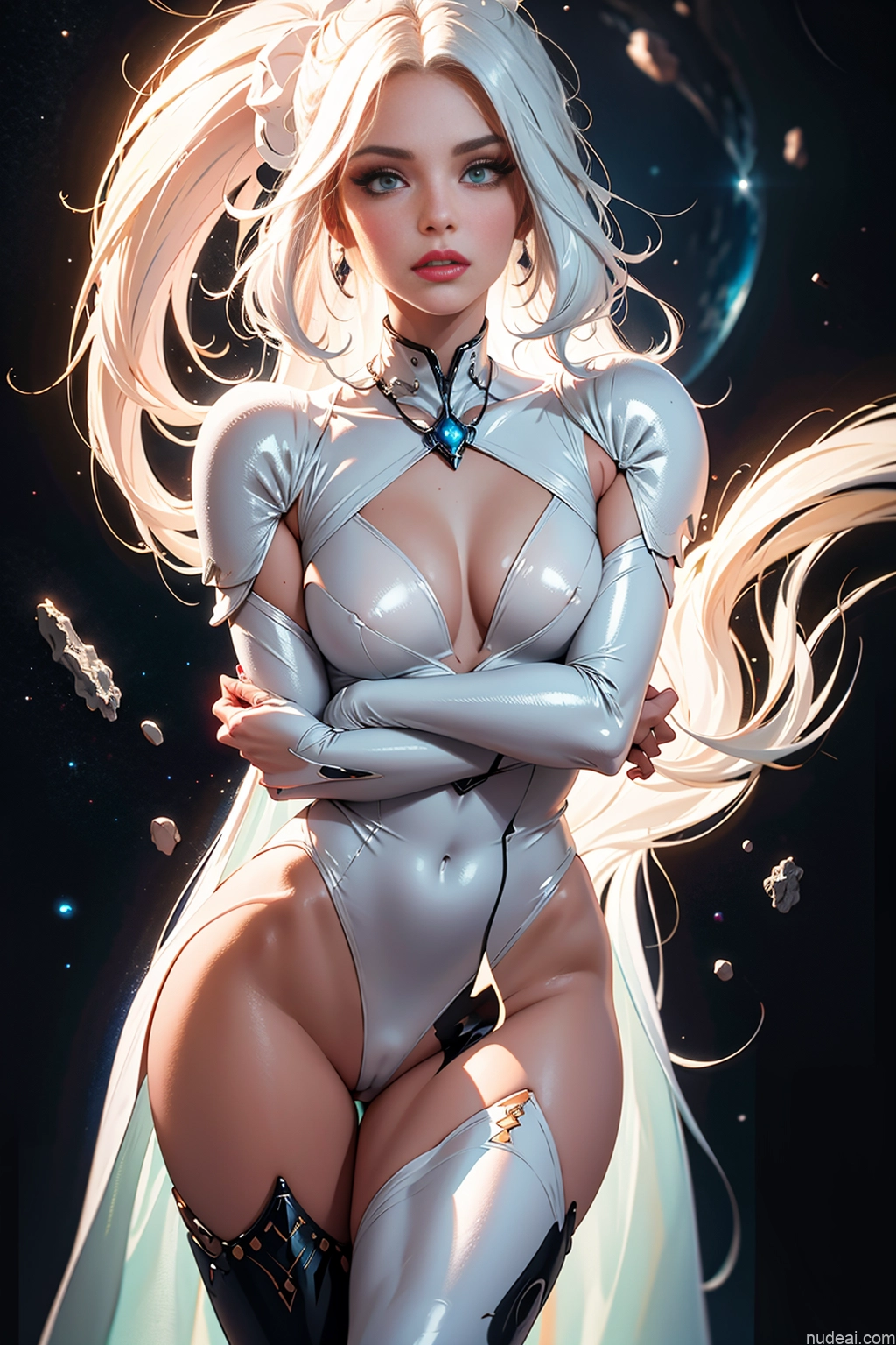 related ai porn images free for Milf One Small Tits Lipstick Tall Pouting Lips White Hair Painting Front View Moon Dress Fantasy Armor Sci-fi Armor Space Suit Partially Nude Topless Transparent Cleavage Jewelry Nude