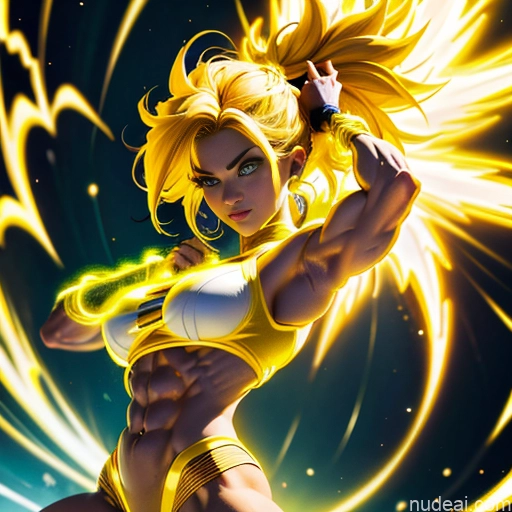 related ai porn images free for Busty Muscular Abs Super Saiyan Superhero Bodybuilder Powering Up Neon Lights Clothes: Yellow