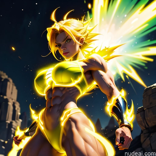 related ai porn images free for Busty Muscular Abs Super Saiyan Superhero Bodybuilder Powering Up Neon Lights Clothes: Yellow