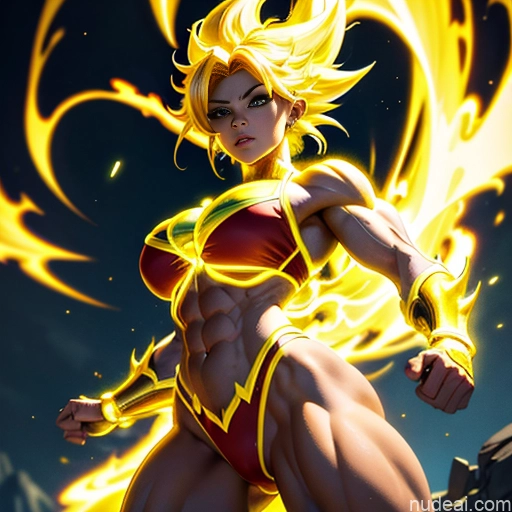 related ai porn images free for Busty Muscular Abs Super Saiyan Superhero Bodybuilder Powering Up Neon Lights Clothes: Yellow