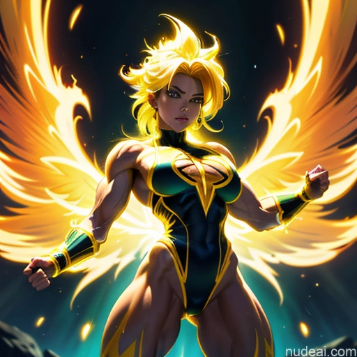 related ai porn images free for Busty Muscular Abs Super Saiyan Superhero Bodybuilder Powering Up Neon Lights Clothes: Yellow