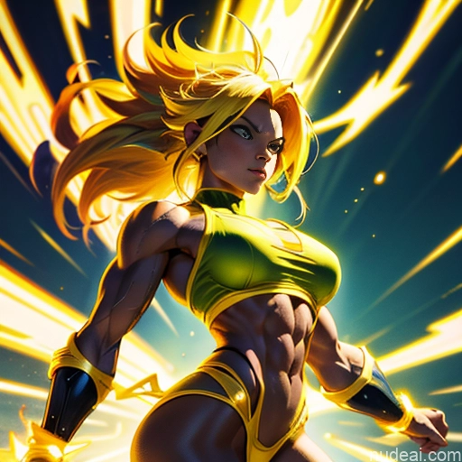 related ai porn images free for Busty Muscular Abs Super Saiyan Superhero Bodybuilder Powering Up Neon Lights Clothes: Yellow