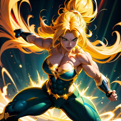 related ai porn images free for Busty Muscular Abs Superhero Powering Up Neon Lights Clothes: Yellow Superheroine Super Saiyan 3