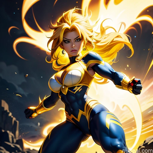 related ai porn images free for Busty Muscular Abs Superhero Powering Up Neon Lights Clothes: Yellow Superheroine Super Saiyan 3