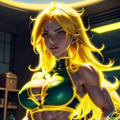 related ai porn images free for Busty Muscular Abs Superhero Superheroine Super Saiyan 3 Super Saiyan Neon Lights Clothes: Yellow