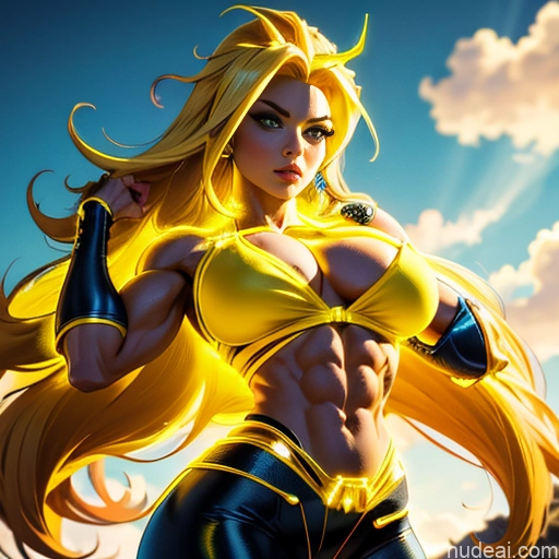 related ai porn images free for Busty Muscular Abs Superhero Superheroine Super Saiyan 3 Super Saiyan Neon Lights Clothes: Yellow Regal