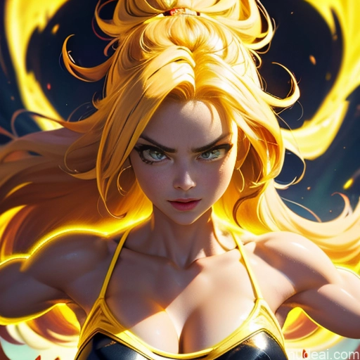 related ai porn images free for Busty Muscular Abs Superhero Superheroine Super Saiyan 3 Super Saiyan Neon Lights Clothes: Yellow Regal Powering Up