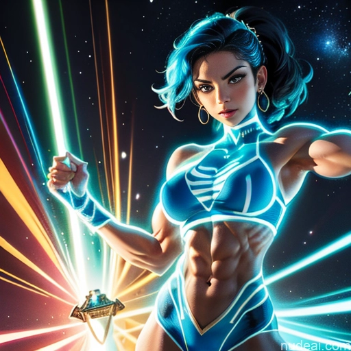 related ai porn images free for Israel Jewish Busty Muscular Abs Superhero Bodybuilder Neon Lights Clothes: Blue Powering Up