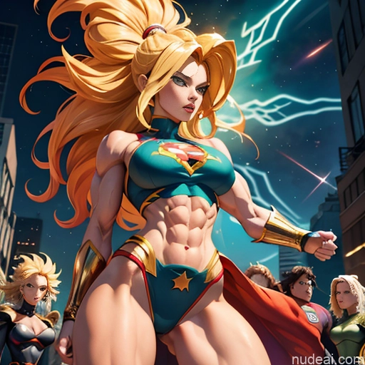 related ai porn images free for Super Saiyan Superheroine Busty Muscular Abs Superhero Powering Up Several