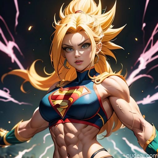 related ai porn images free for Super Saiyan Superheroine Busty Muscular Abs Superhero Powering Up Several