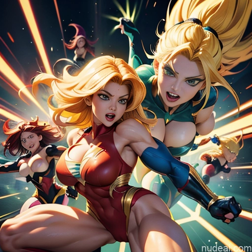 related ai porn images free for Super Saiyan Superheroine Busty Muscular Abs Superhero Powering Up Several