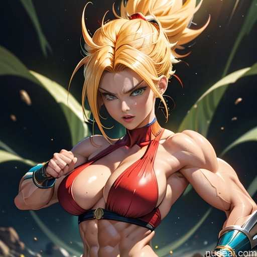 related ai porn images free for Super Saiyan Superheroine Busty Muscular Abs Superhero Powering Up Several