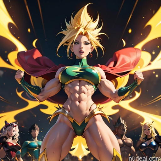 related ai porn images free for Super Saiyan Superheroine Busty Muscular Abs Superhero Powering Up Several