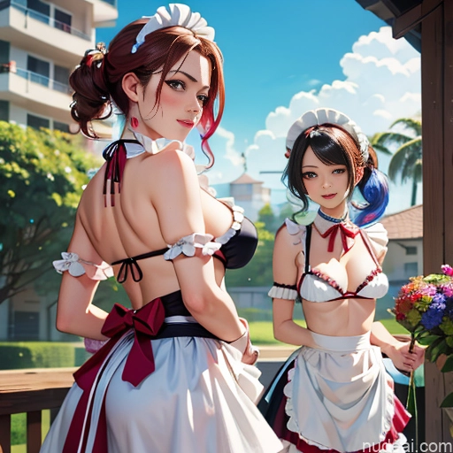 Woman Two Perfect Boobs Maid Bikini Maid