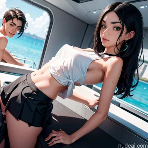 ai nude image of pics of Woman + Man Perfect Boobs Beautiful Small Ass Perfect Body Oiled Body 18 Shocked Black Hair Long Hair Angst Yacht Doggystyle (Side View) Mini Skirt Diamond Jewelry Detailed Tank Top