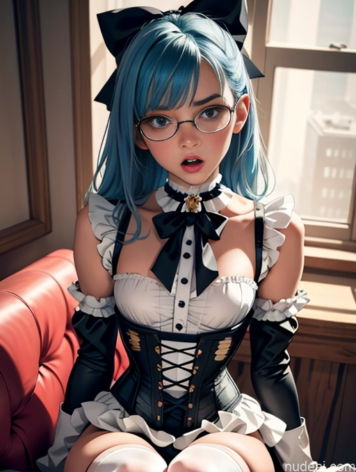 related ai porn images free for Skinny Small Ass Small Tits Glasses Short Fairer Skin 20s Shocked Blue Hair Long Hair Thigh Socks Close-up View Bows Choker Corset Dress White