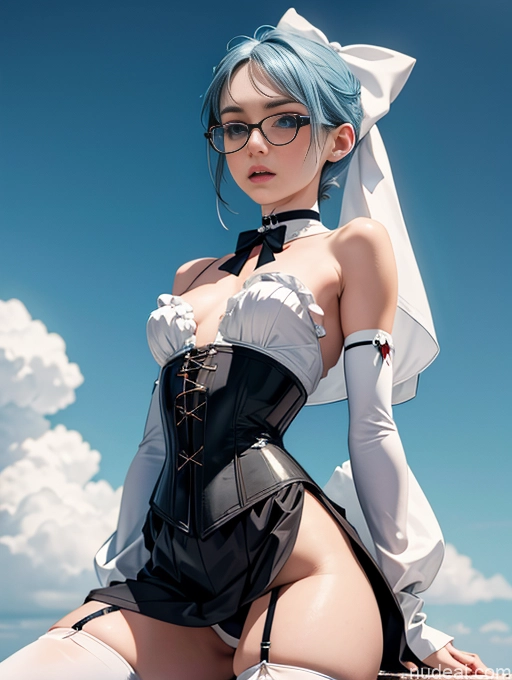 related ai porn images free for Skinny Small Ass Small Tits Glasses Short Fairer Skin 20s Shocked Blue Hair Long Hair Thigh Socks Close-up View Bows Choker Corset Dress White