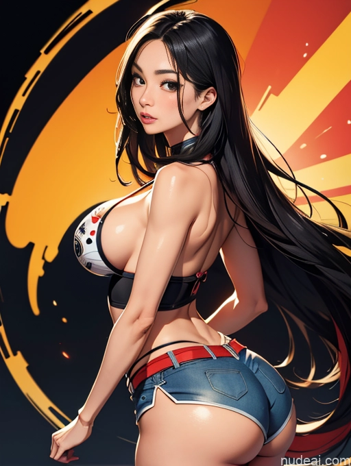 ai nude image of pics of Athlete Perfect Boobs Beautiful Big Ass Big Hips Perfect Body Afingering 40s Mixed Patterns Of Text And Emoji Dynamic View Tall Detailed Busty Tanned Skin Thick Sexy Face Japanese Black Hair Long Hair High-waist Denim Shorts