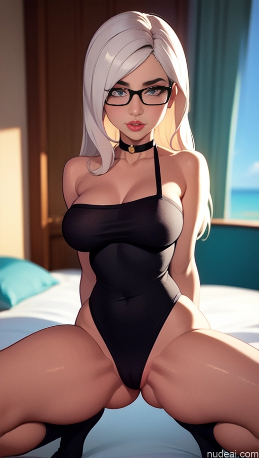 related ai porn images free for Woman One Beautiful Glasses Skinny Perfect Body Long Legs Perfect Boobs 20s Seductive White Hair White Bedroom Choker Crisp Anime Long Hair Thigh Socks Sweater Panties