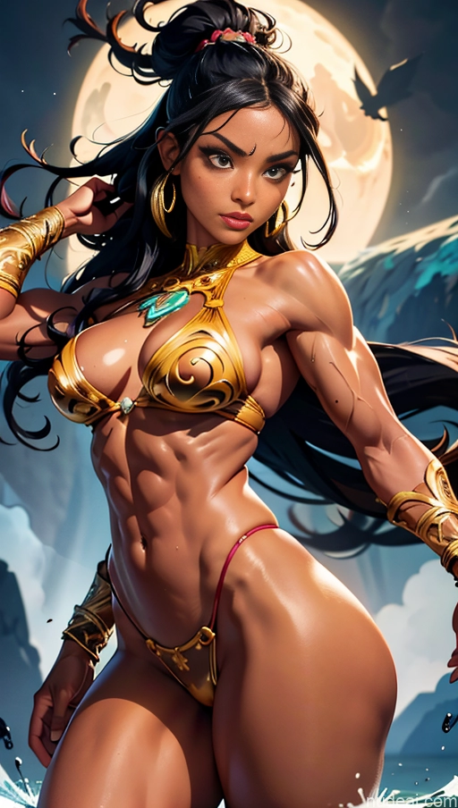 Beautiful Big Ass Big Hips Perfect Body Tanned Skin Afingering Buxomy 40s Sexy Face Detailed Dark Lighting Abs Thick Muscular Brazilian Dark Skin Dynamic View Anime Hair Tied Up Busty Perfect Boobs Barbarian Woman Black Hair Bodybuilder