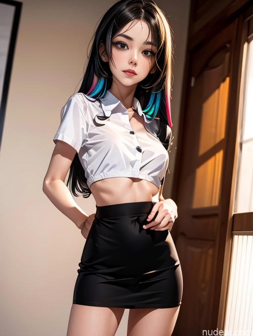 Model One Beautiful Skinny 18 Black Hair Long Hair Japanese Undressing Bra Thai University Uniform V1