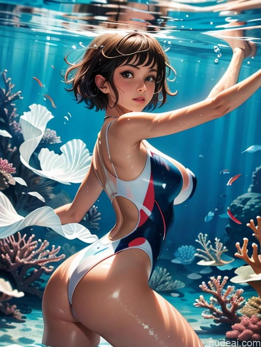 ai nude image of pics of Woman One 18 Brunette Perfect Boobs Beautiful Big Ass Short Hair White Soft Anime Front View Spreading Legs Sexy Face Underwater Transparent One Piece Swimsuit