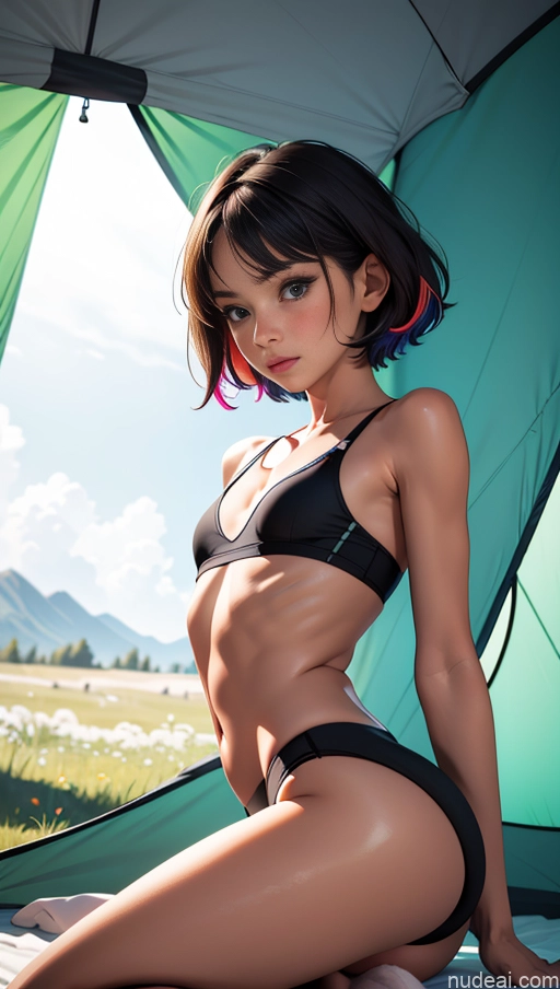 related ai porn images free for Woman 18 Brunette Beautiful Short Hair White Soft Anime Front View Panties Dark Lighting Tent Mini Skirt Sports Bra Small Ass Straddling Two