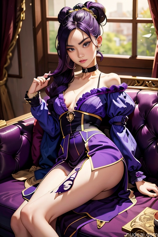 ai nude image of pics of Beautiful Small Ass Skinny Long Legs Tall Perfect Body 18 Purple Hair Choker Viet Doll Likeness Dark Lighting Detailed Model Couch Victorian Perfect Boobs Hair Tied Up Laughing Pubic Hair