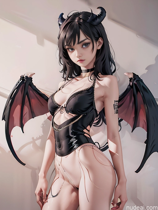 ai nude image of pics of Small Tits Beautiful Tattoos Small Ass Skinny Long Legs Tall Perfect Body 18 Choker Bodychain Has Wings Dark Lighting Detailed Bdsm Goth Model Witch Black Hair Bangs Succubus Street