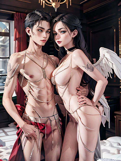 Beautiful Tattoos Small Ass Skinny Perfect Body 18 Choker Bodychain Has Wings Detailed Goth Black Hair Dark Lighting Elemental Series - Ice Snow Long Hair Perfect Boobs Santa Woman + Man