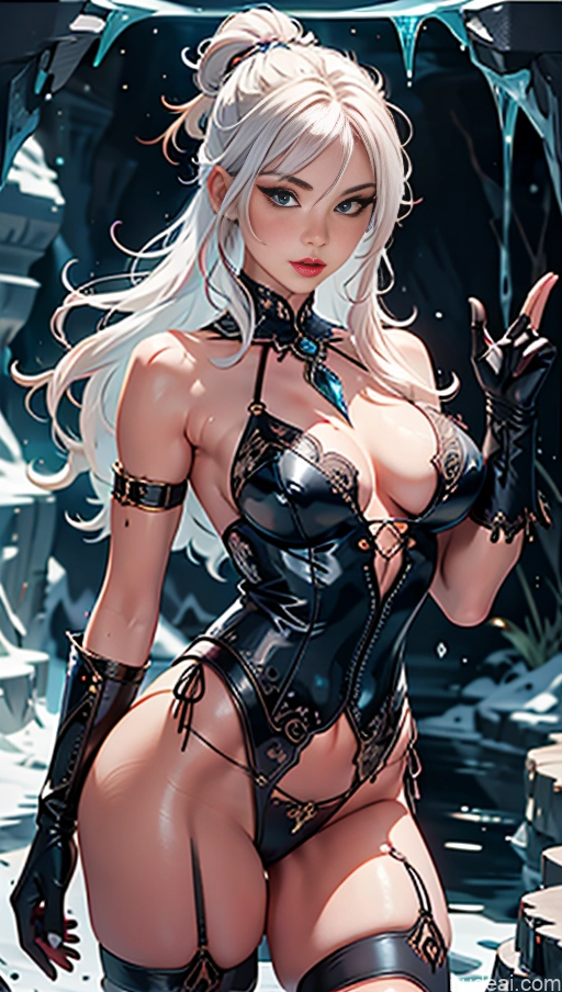 ai nude image of pics of Busty Perfect Boobs Big Ass Thick Chubby Big Hips Nude Lingerie Stockings Suspender Belt Partially Nude Topless Bright Lighting Detailed Dark_Fantasy_Style Sexy Face Elemental Series - Ice Hair Tied Up Milf ((maxmonolith)) Cave White Hair Barbarian Woman