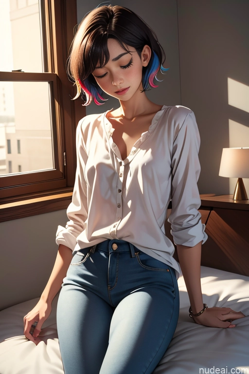 related ai porn images free for Woman One Small Tits Small Ass Skinny Short 18 Orgasm Brunette Short Hair Front View On Back Blouse Jeans Casual Bedroom