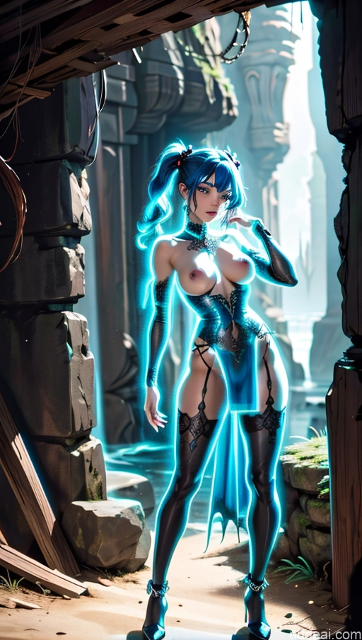 ai nude image of pics of Perfect Boobs Big Ass Big Hips Seductive White Cave Nude Boots Fantasy Armor Stockings Topless Dark Lighting Detailed Goth Gals V2 ((maxmonolith)) Busty Tanned Skin Chubby Pubic Hair Regal Blue Hair Pigtails Model Neon Lights Clothes: Blue