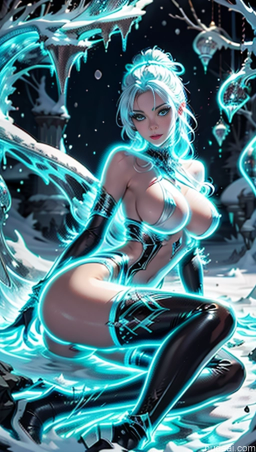 ai nude image of pics of Perfect Boobs Big Ass Thick Big Hips Seductive White Snow Nude Boots Fantasy Armor Stockings Topless Detailed Elemental Series - Ice Death Knight Chain Shackles Neon Lights Clothes: Blue Blue Hair Hair Tied Up Woman Busty Dark Fantasy