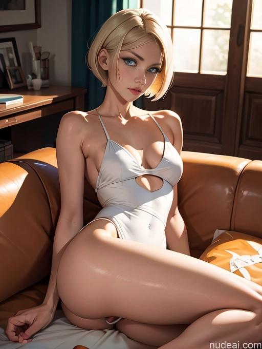 related ai porn images free for Woman 18 Seductive Blonde Short Hair Crisp Anime Front View Bright Lighting Long Legs Skinny Sexy Face Swedish Perfect Boobs On Back Couch Maid