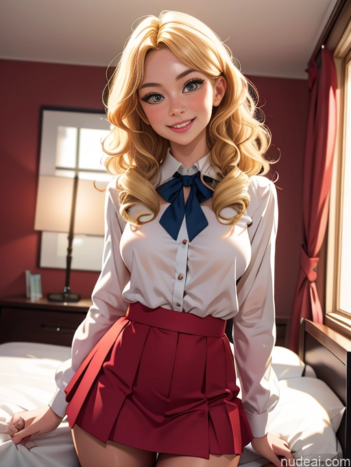 related ai porn images free for Perfect Boobs Blonde German Happy Curly Hair Bedroom Blouse Micro Skirt