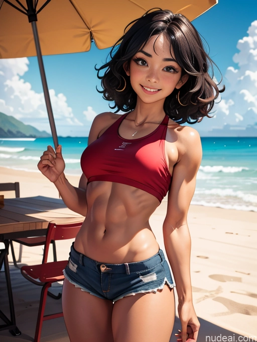 related ai porn images free for Perfect Boobs Happy Beach Black Hair Bodybuilder Curly Hair Short Shorts Crop Top Skinny