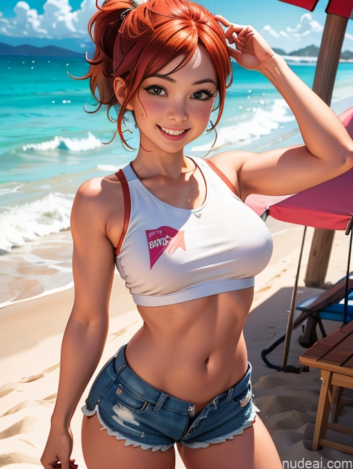 related ai porn images free for Perfect Boobs Happy Beach Short Shorts Crop Top Ponytail Ginger