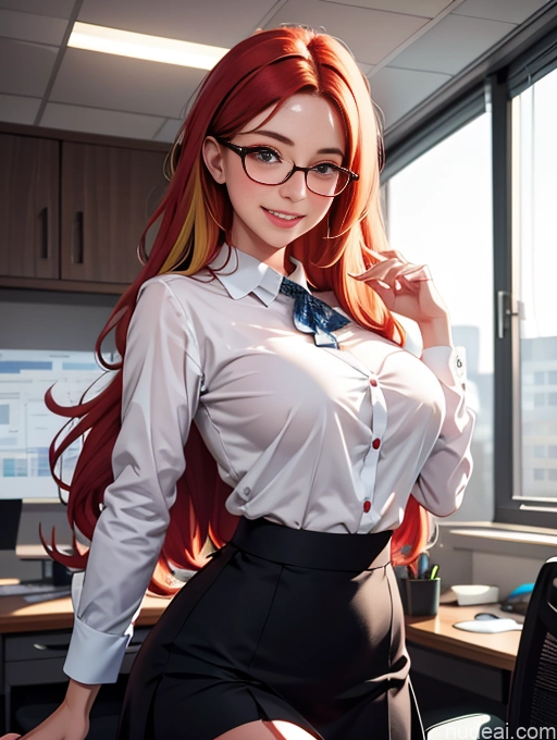 related ai porn images free for Ginger Long Hair Perfect Boobs Secretary Shirt Suit Long Skirt Happy Glasses Office