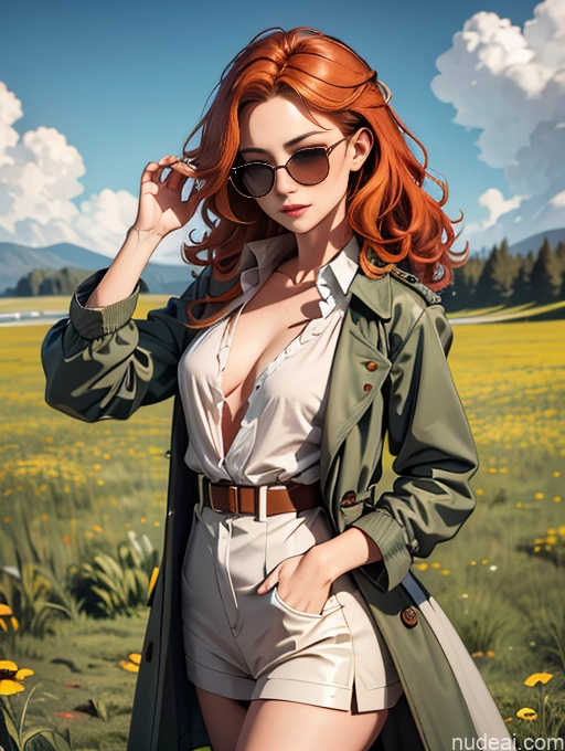 related ai porn images free for Ginger Meadow Curly Hair Small Tits Trench Coat Stylish Sunglasses Seductive Blouse