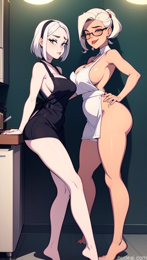 related ai porn images free for Woman Two Perfect Boobs Long Legs Big Hips Short Perfect Body 18 Ahegao Seductive White Hair Kitchen Side View Transparent Apron Busty Beautiful Glasses