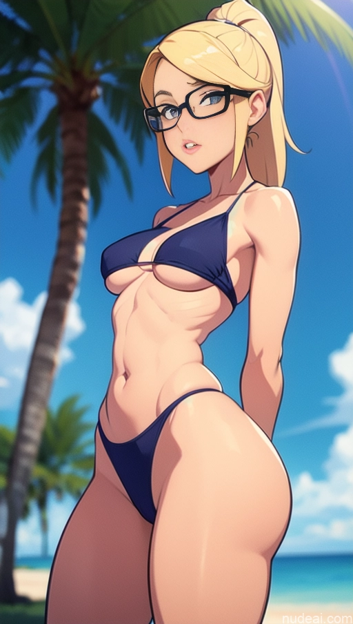 related ai porn images free for Woman One Front View Crisp Anime Tall Long Legs Muscular Abs 30s Serious Blonde Ponytail Beach Bikini Small Ass Glasses Fairer Skin British Small Tits