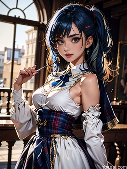 Idol Costume V3 Blue Hair, Medium Hair Model Perfect Boobs 18